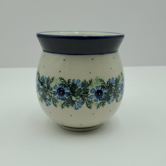 Polish Pottery Dotted Violet Bubble Mug Blue Flowers & Dots Round Mug - Picture 4 of 8